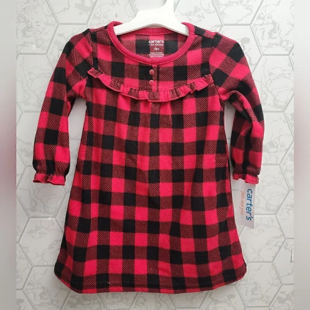NEW girl's winter / Christmas buffalo plaid pajama nightgown, by Carter's